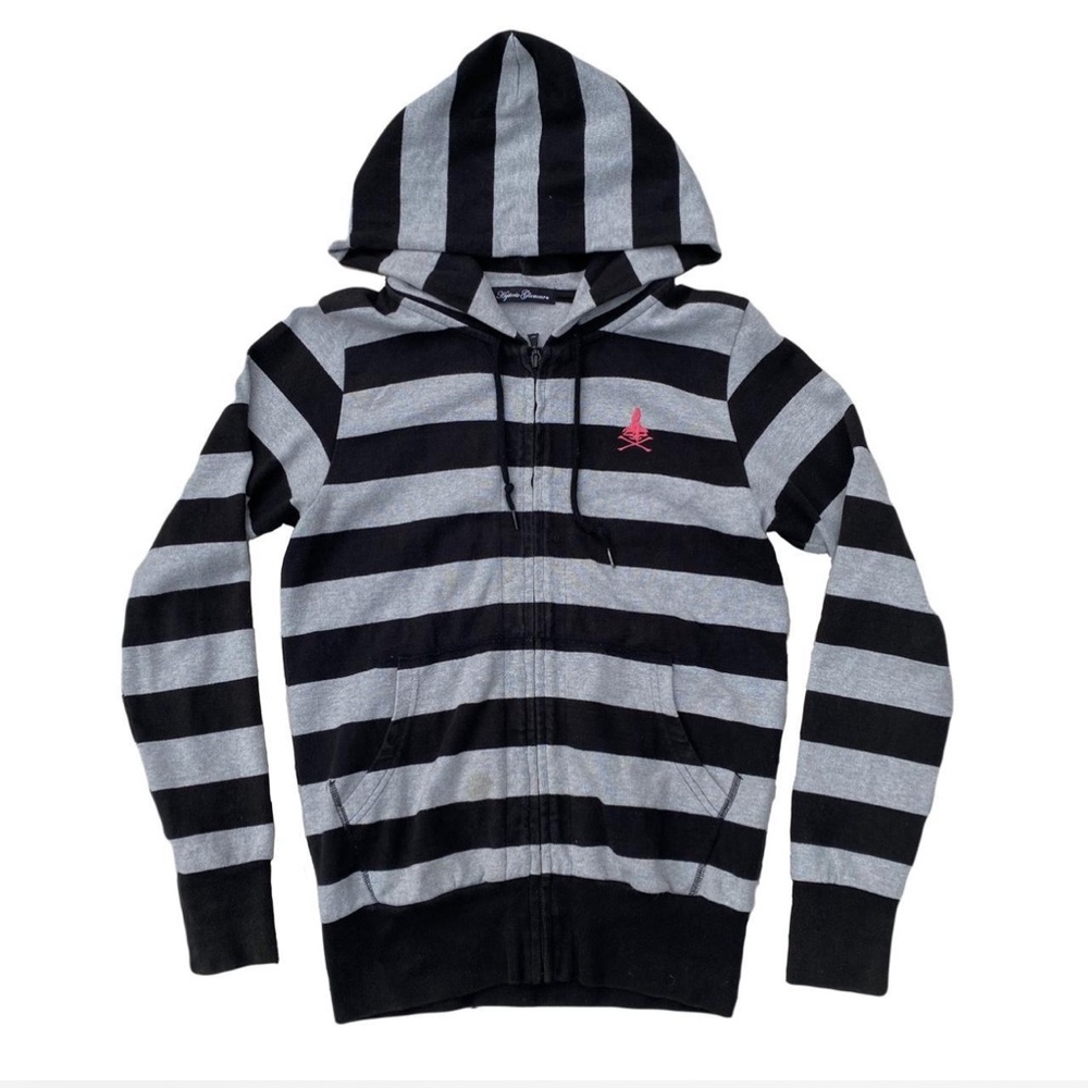 Hysteric Glamour Black and Gray Striped Zip-Up Sweater